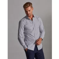 Chemise cintrée Riley à rayures marine et grises