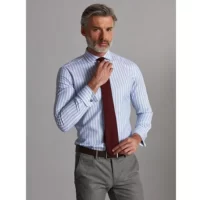 Chemise Don à rayures ciel - Poignets Mousquetaires