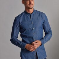 Café Coton Chemise cintrée Malo en denim - Col Mao