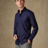 Café Coton Chemise cintrée Horace texturée Marine